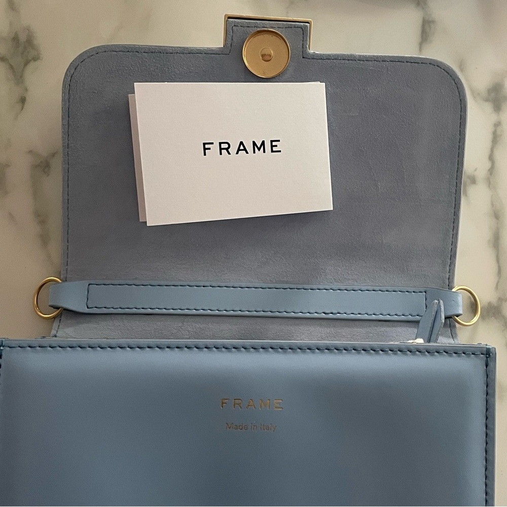 Frame Le Signature Mini Smooth Leather Crossbody Bag In Chambray Blue - Picture 5 of 9